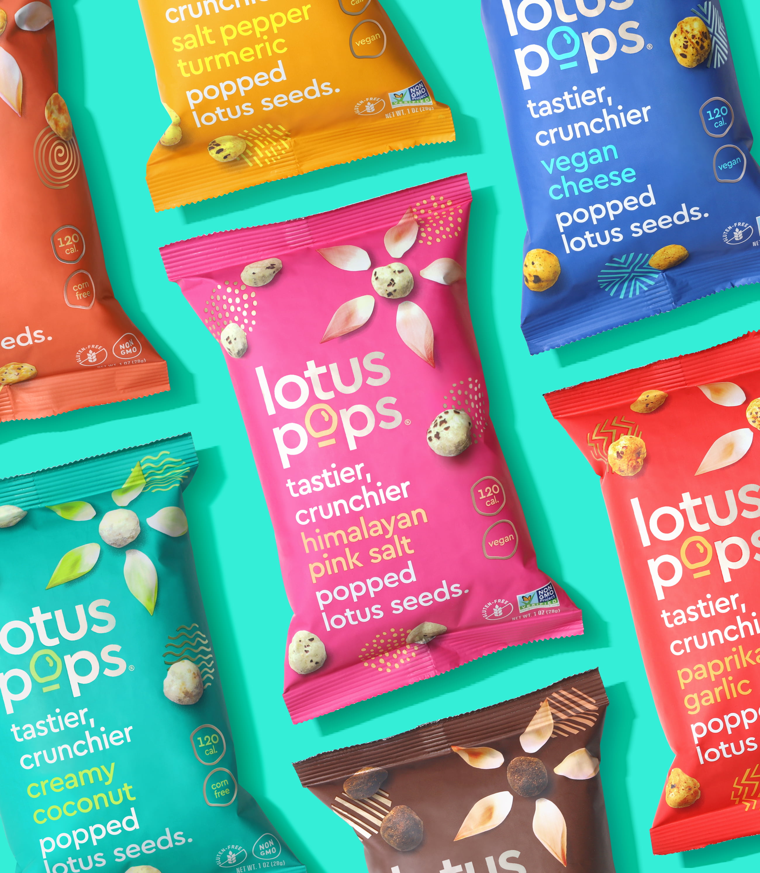 Lotus Pops packaging design all flavors grid format